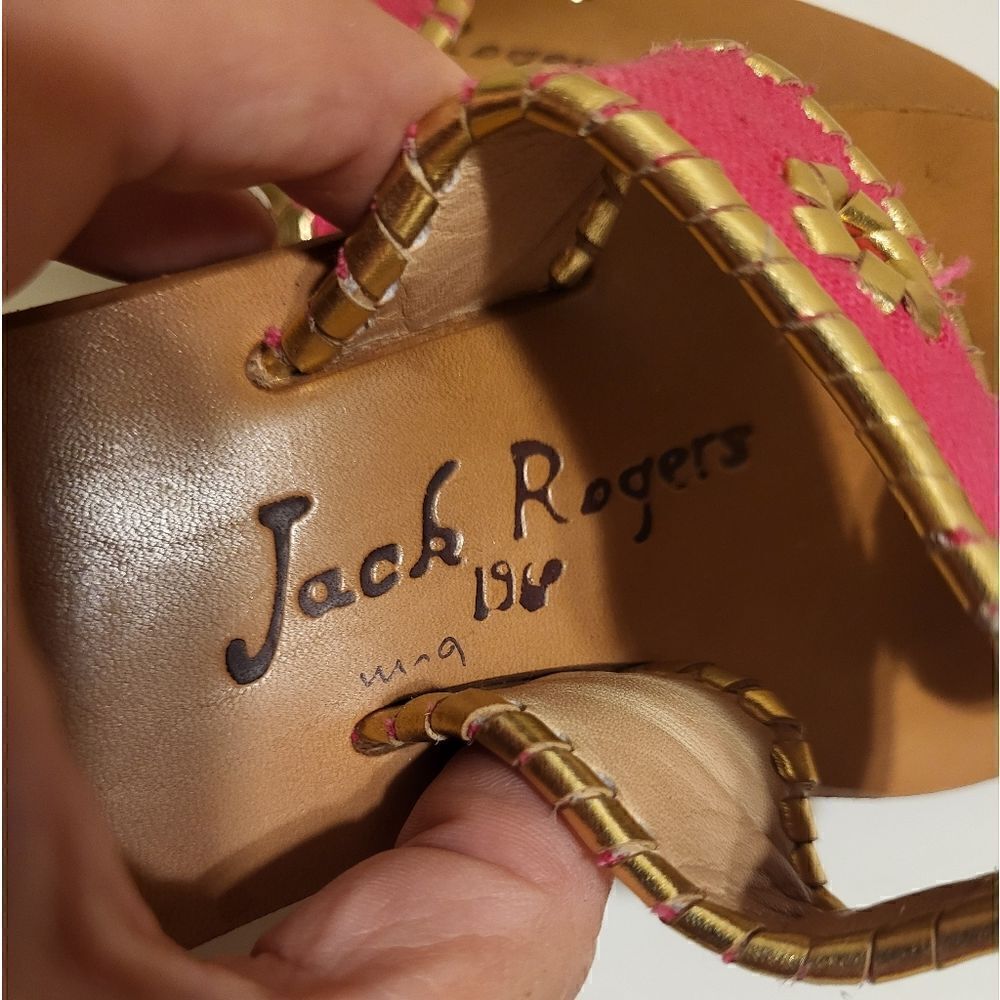 Jack Rogers "Navajo" Pink Leather w/Gold Whipstich Thong Sandals Sz.6. Ret $108 - Picture 3 of 5